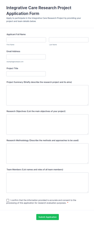Integrative Care Research Project Application Form Template