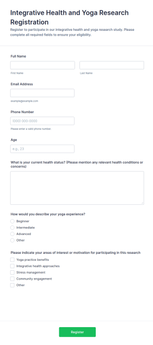 Integrative Health And Yoga Research Registration Form Template