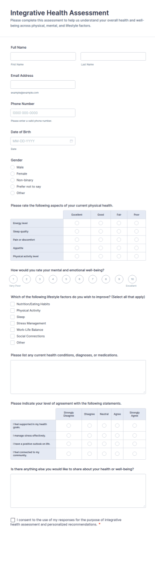 Integrative Health Assessment Form Template
