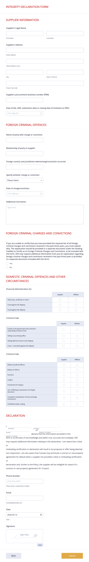 Integrity Declaration Form Template
