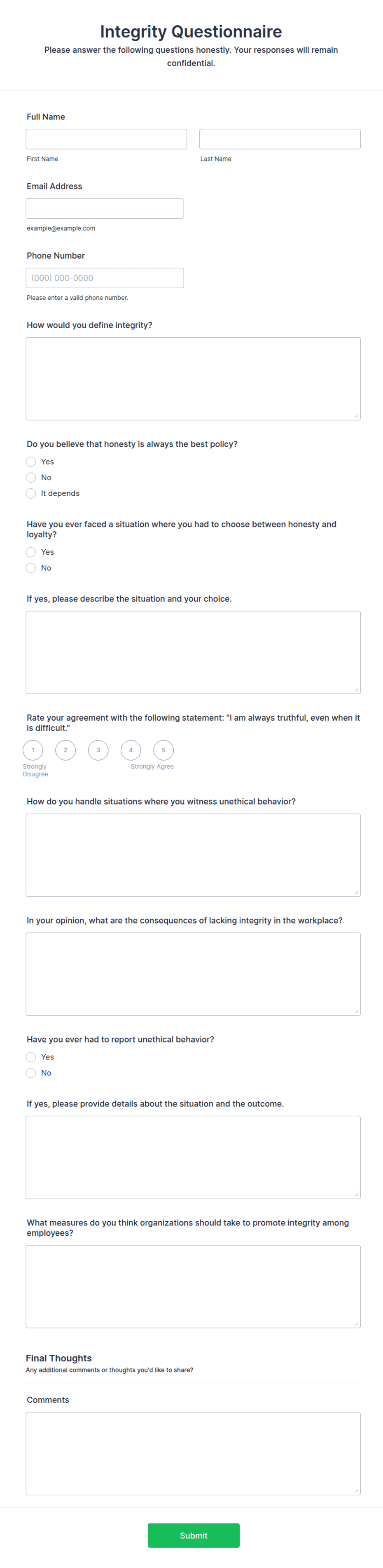 Integrity Questionnaire.pdf Integrity Questionnaire Form Template | Jotform
