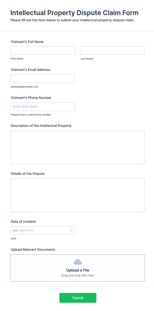 Intellectual Property Dispute Claim Form Template