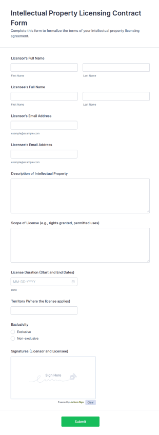 Intellectual Property Licensing Contract Form Template