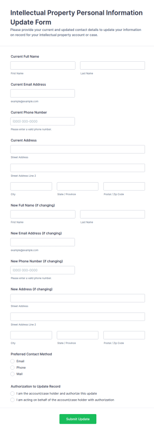 Intellectual Property Personal Information Update Form Template