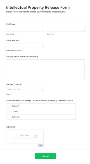Intellectual Property Release Form Form Template