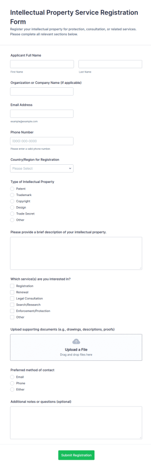 Intellectual Property Service Registration Form Template