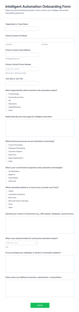 Intelligent Automation Onboarding Form Template