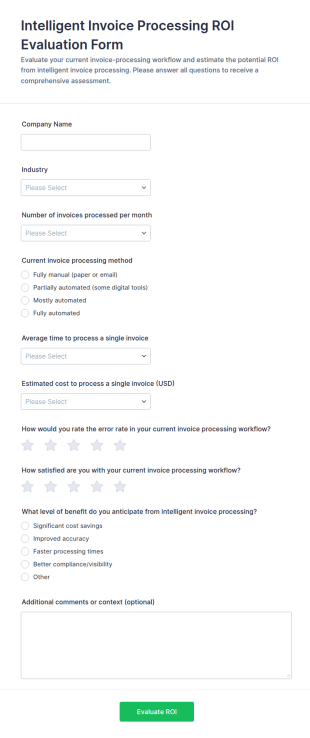 Intelligent Invoice Processing ROI Evaluation Form Template