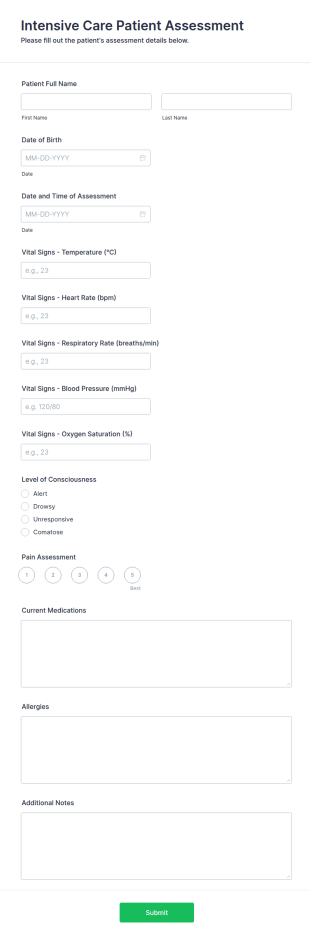 Intensive Care Patient Assessment Form Template