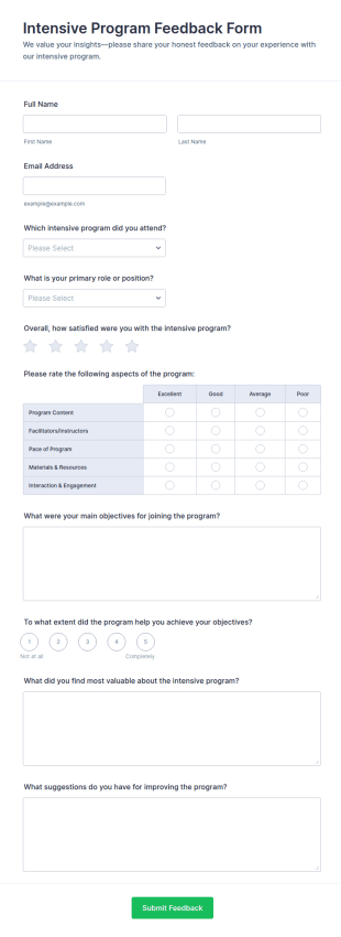 Intensive Program Feedback Form Template