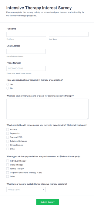 Intensive Therapy Interest Survey Form Template