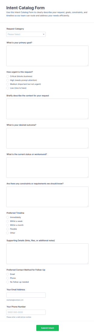 Intent Catalog Form Template