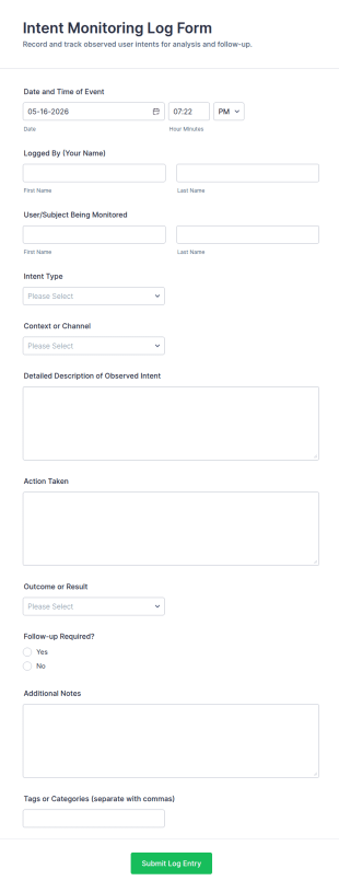 Intent Monitoring Log Form Template