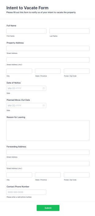 Intent To Vacate Form Template