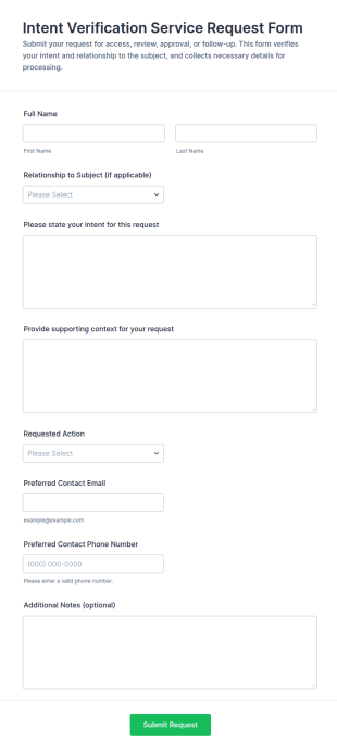 Intent Verification Service Request Form Template
