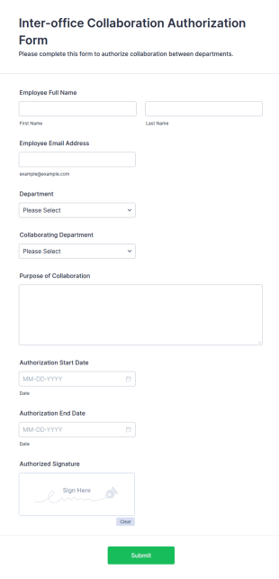 Inter Office Collaboration Authorization Form Template