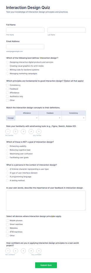 Interaction Design Quiz Form Template