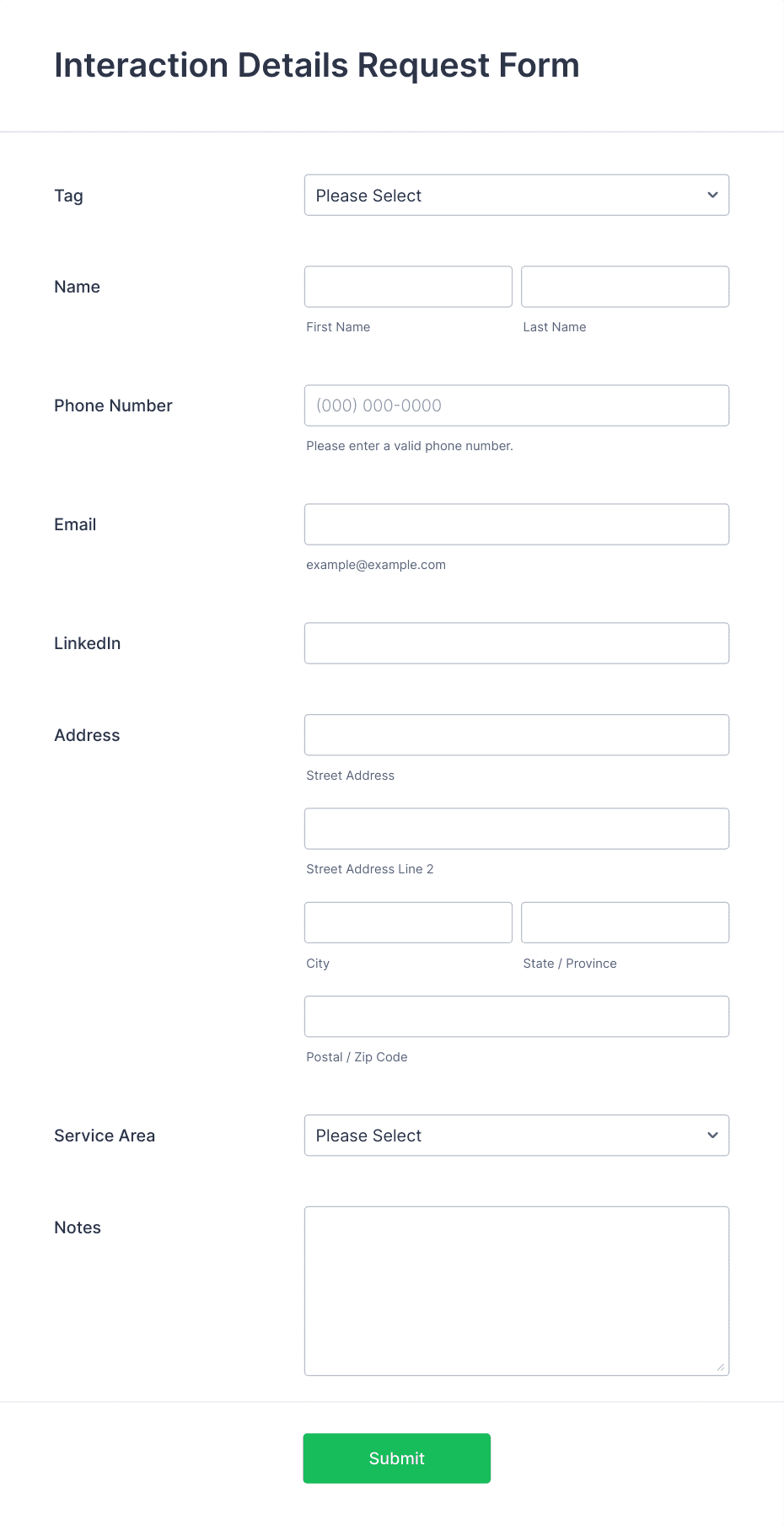 Interaction Details Request Form Template | Jotform