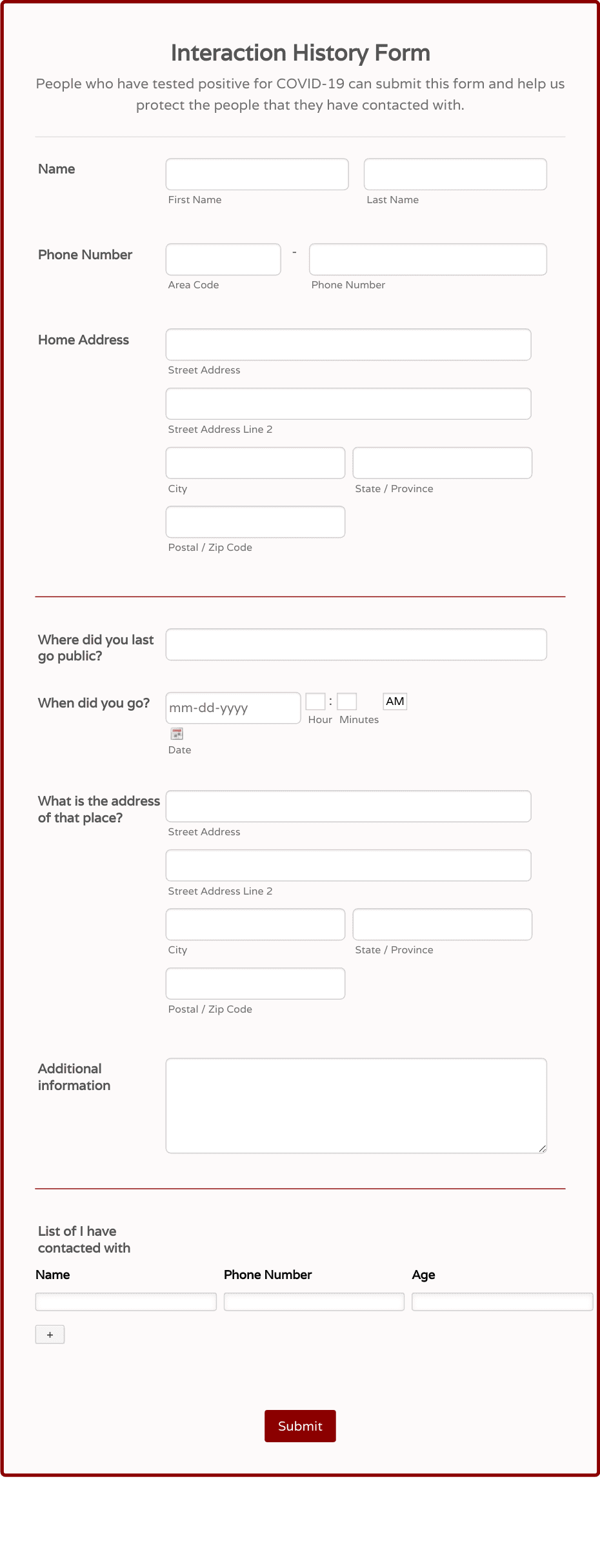 Interaction History Form Template | Jotform