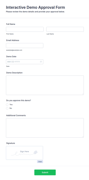 Interactive Demo Approval Form Template