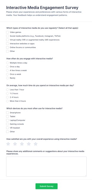 Interactive Media Engagement Survey Form Template