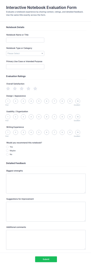 Interactive Notebook Evaluation Form Template