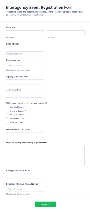 Interagency Event Registration Form Template