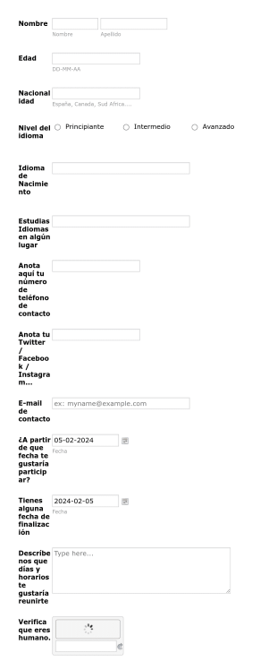 Intercambio De Idiomas Form Template