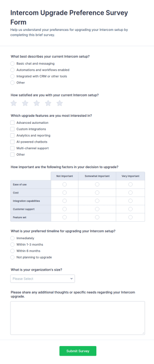 Intercom Upgrade Preference Survey Form Template