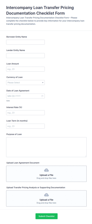 Intercompany Loan Transfer Pricing Documentation Checklist Form Template
