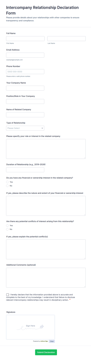 Intercompany Relationship Declaration Form Template