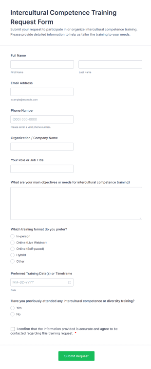 Intercultural Competence Training Request Form Template