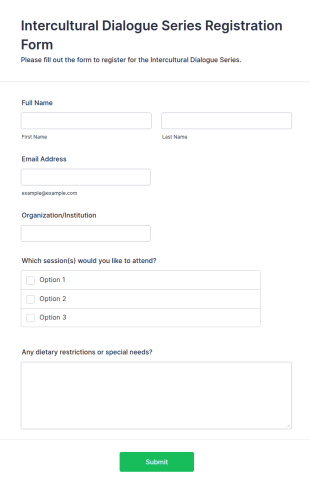 Intercultural Dialogue Series Registration Form Template
