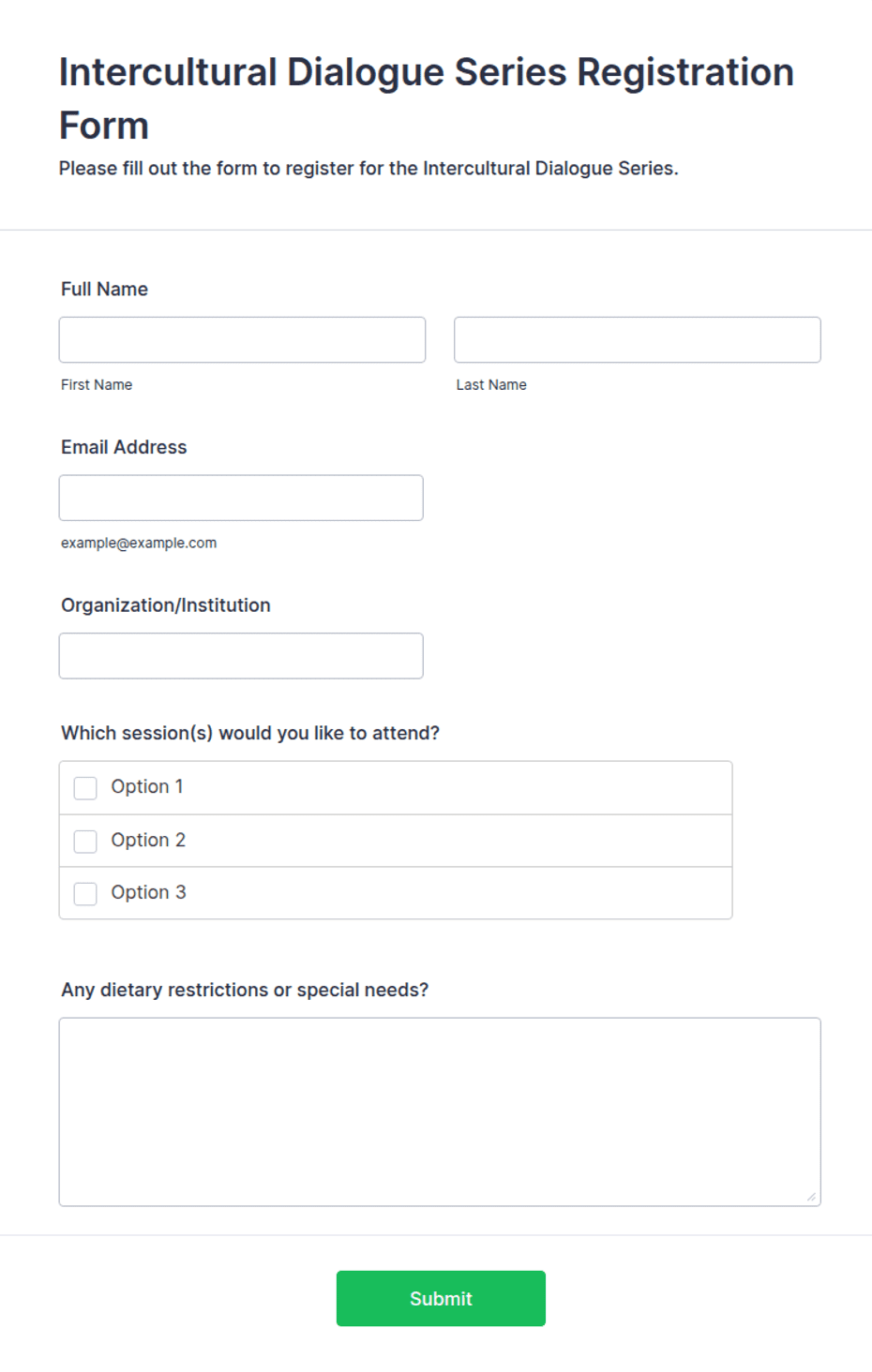 Intercultural Dialogue Series Registration Form Template | Jotform