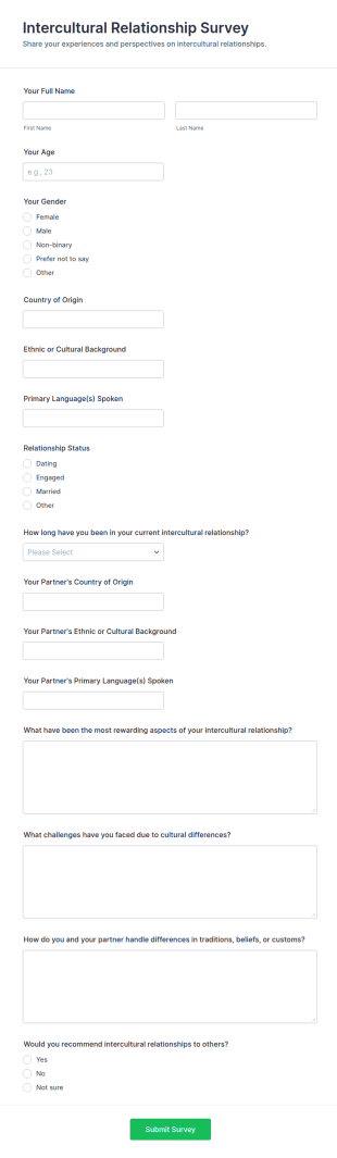 Intercultural Relationship Survey Form Template