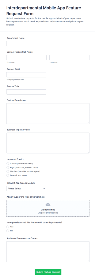 Interdepartmental Mobile App Feature Request Form Template