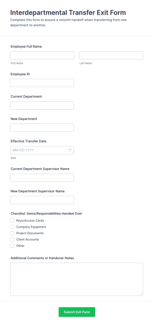 Interdepartmental Transfer Exit Form Template