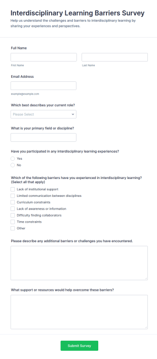 Interdisciplinary Learning Barriers Survey Form Template