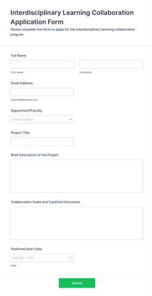 Interdisciplinary Learning Collaboration Application Form Form Template