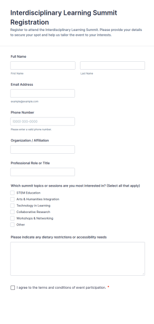 Interdisciplinary Learning Summit Registration Form Template