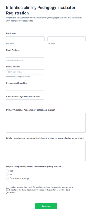 Interdisciplinary Pedagogy Incubator Registration Form Template
