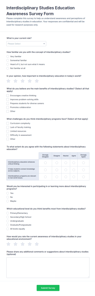 Interdisciplinary Studies Education Awareness Survey Form Template