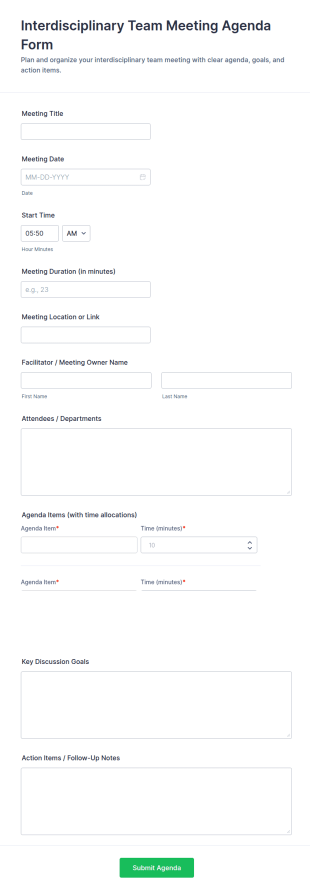 Interdisciplinary Team Meeting Agenda Form Template