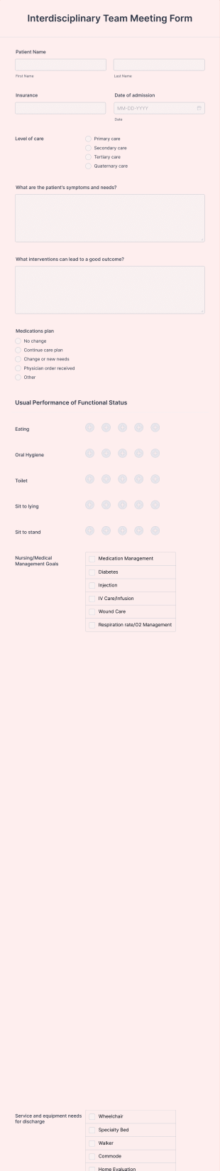 Interdisciplinary Team Meeting Template Form Template