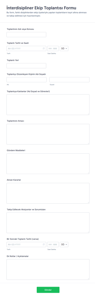 İnterdisipliner Ekip Toplantısı Form Şablonu