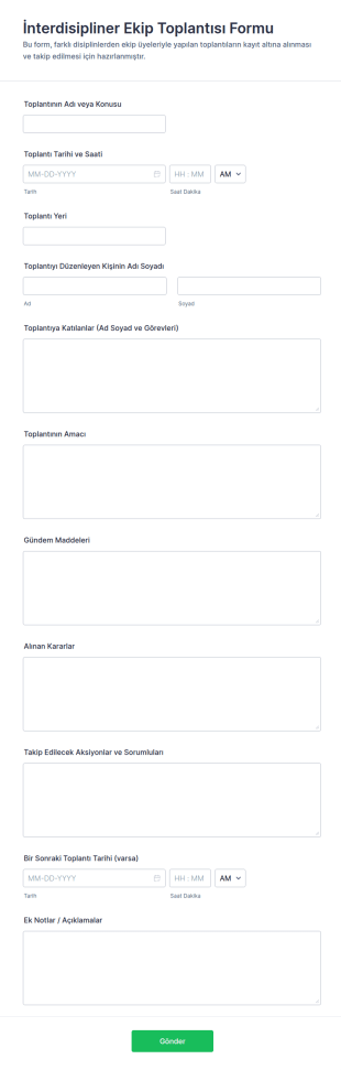 İnterdisipliner Ekip Toplantısı Form Şablonu