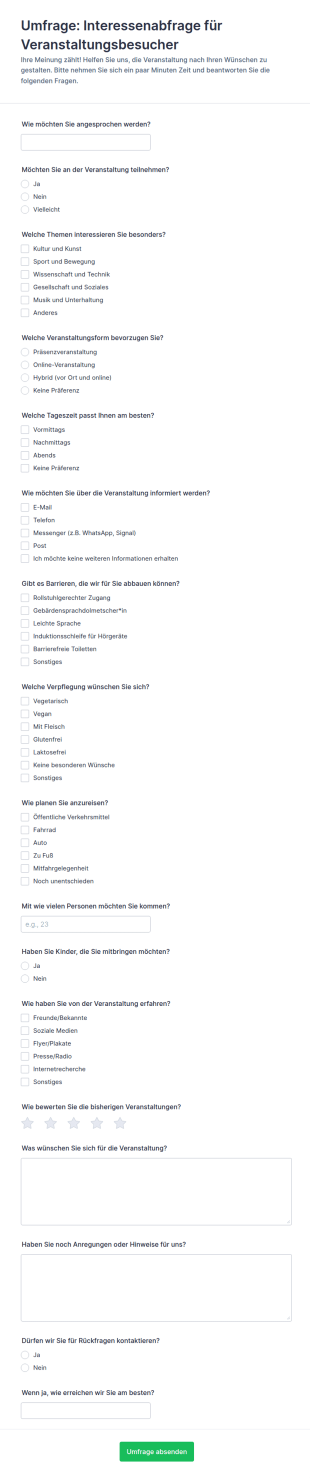 Interessenbefragung Für Veranstaltungsteilnehmende Survey
