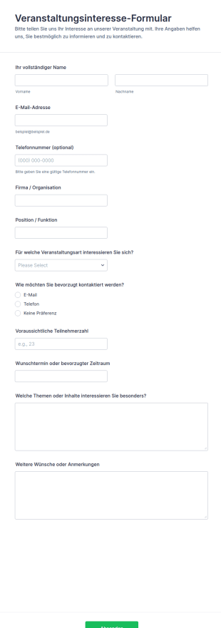 Interessenformular Für Eine Veranstaltung
