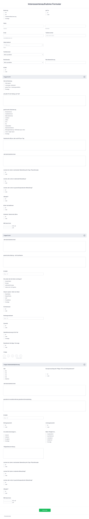 Interessentenaufnahme Formular Form Template