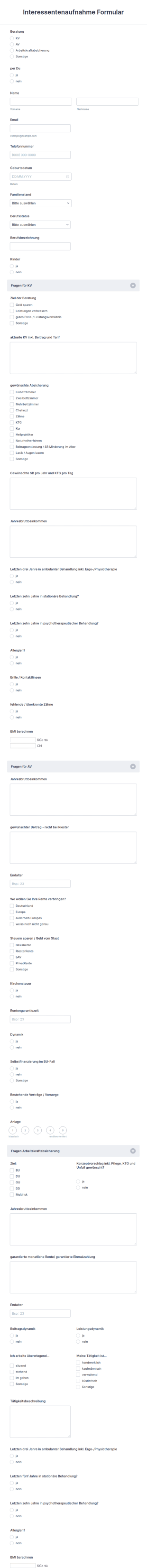 Interessentenaufnahme Formular